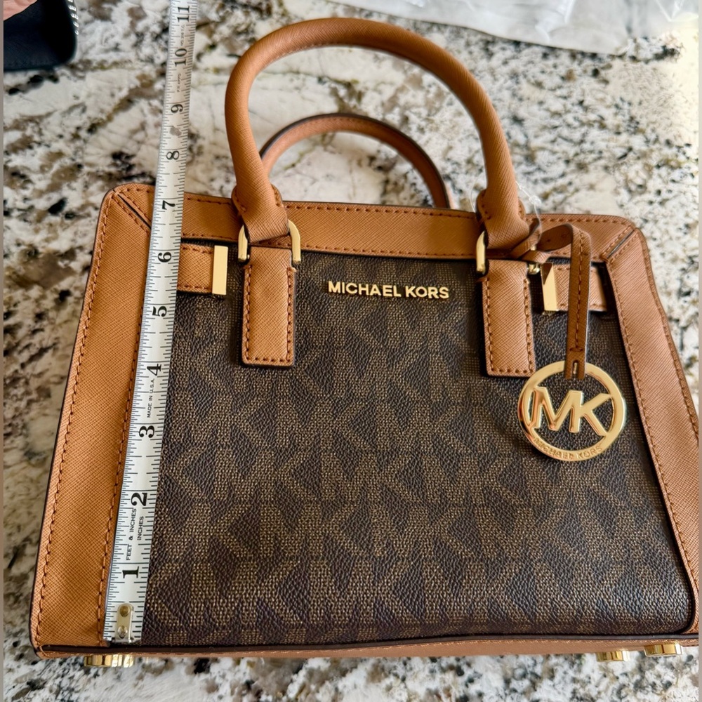 Michael Kors Signature Brown and Tan Dillon Small Satchel - Picture 12 of 14